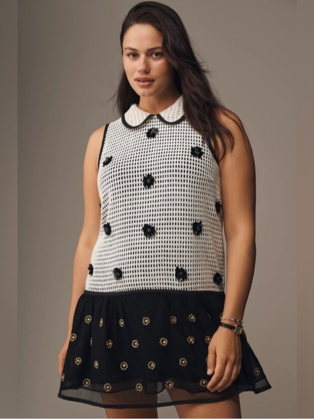 NWT Size 1X - Maeve Sleeveless Embellished Drop-Waist Mini Dress (NWT US$ 248)